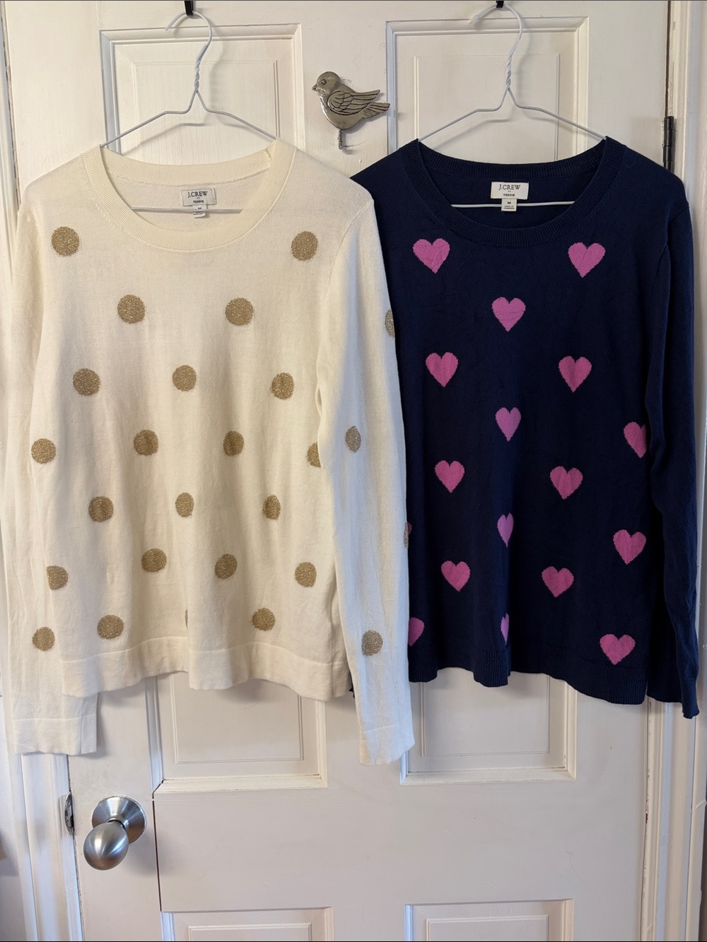 2 J. Crew factory “Teddie” light crewneck fun  print sweaters women’s size M